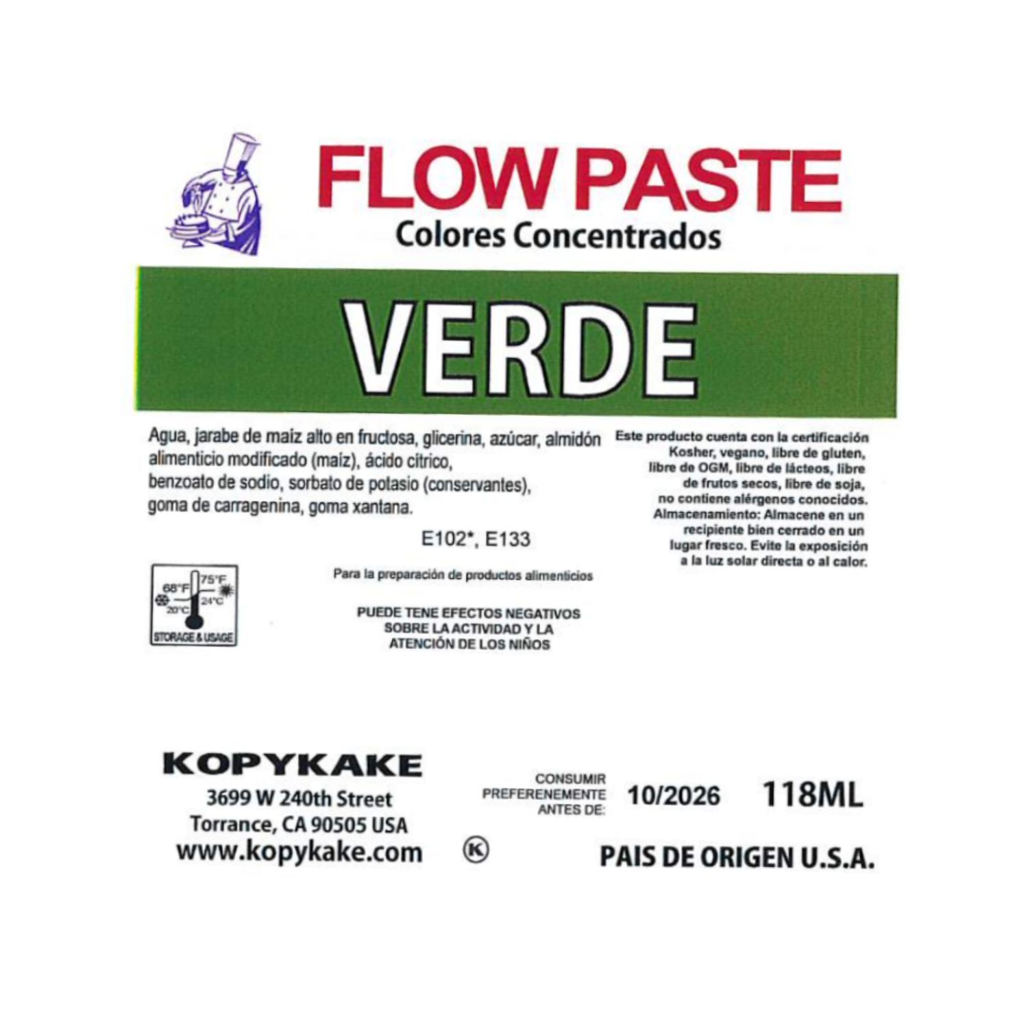COLORANTE EN GEL "FLOW PASTE" KOPYKAKE - VERDE HOJA (118 ML)