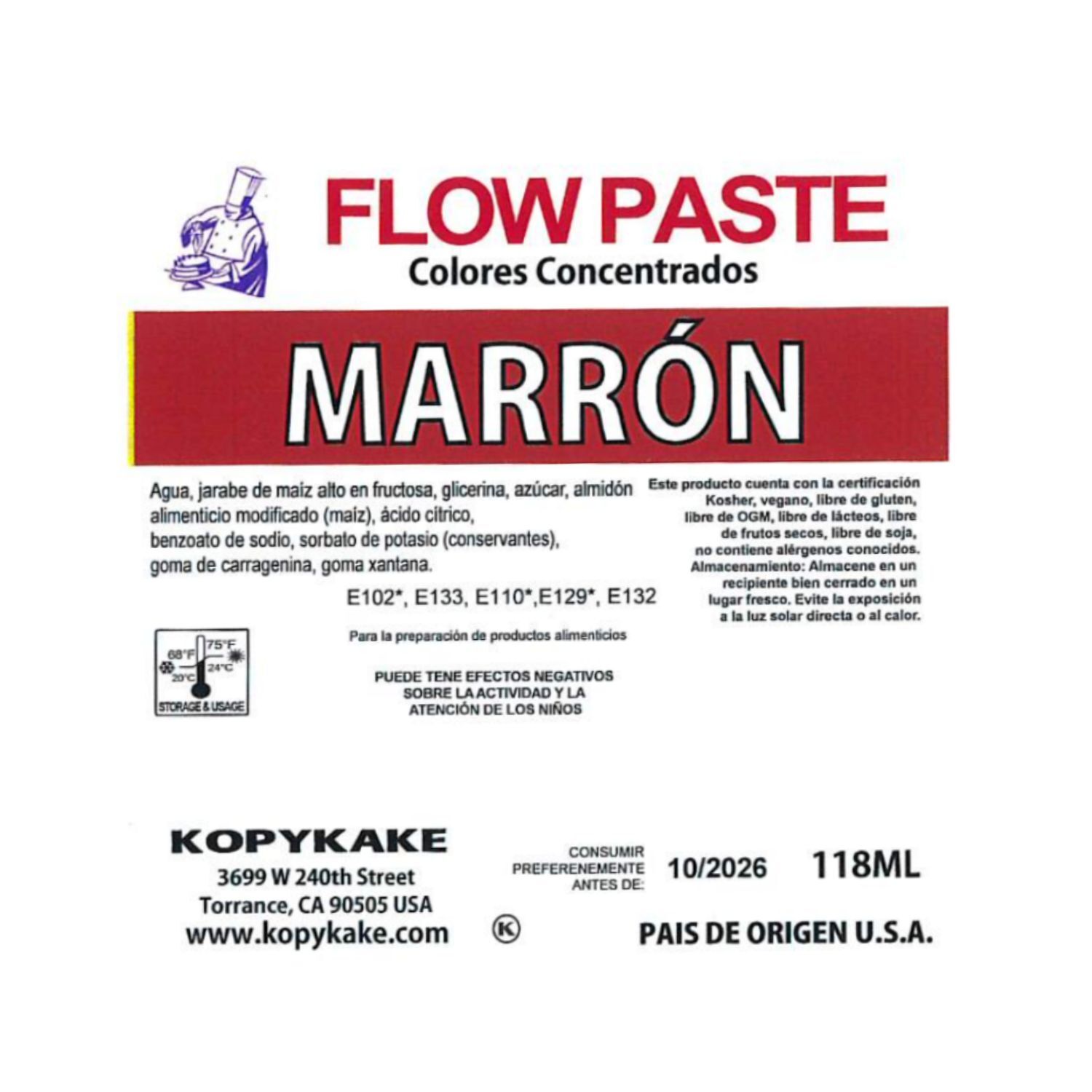 COLORANTE EN GEL "FLOW PASTE" KOPYKAKE - MARRON (118 ML)