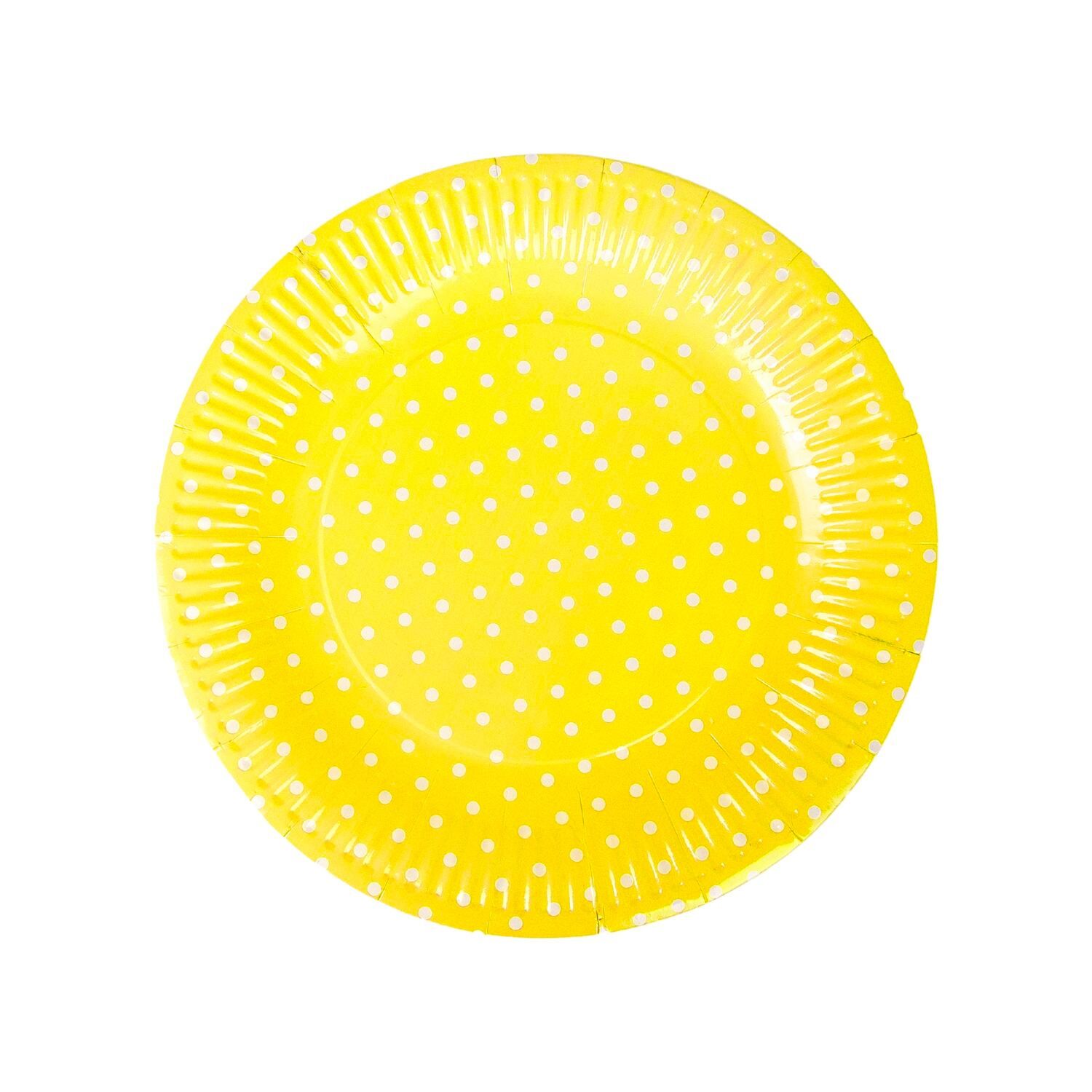 PLATOS DE CARTON CON LUNARES PARA FIESTAS - AMARILLOS