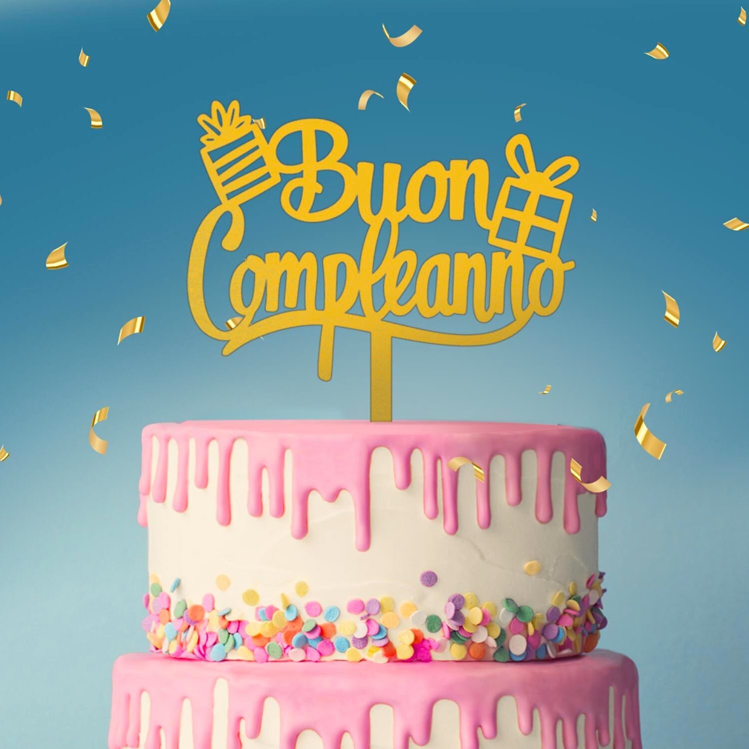 TOPPER PARA TARTA DORADO DEKORA - "BUON COMPLEANNO"
