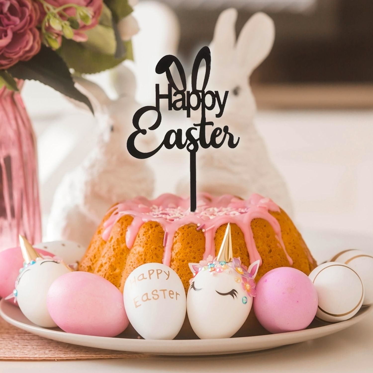 TOPPER PARA TARTA NEGRO DEKORA - "HAPPY EASTER"