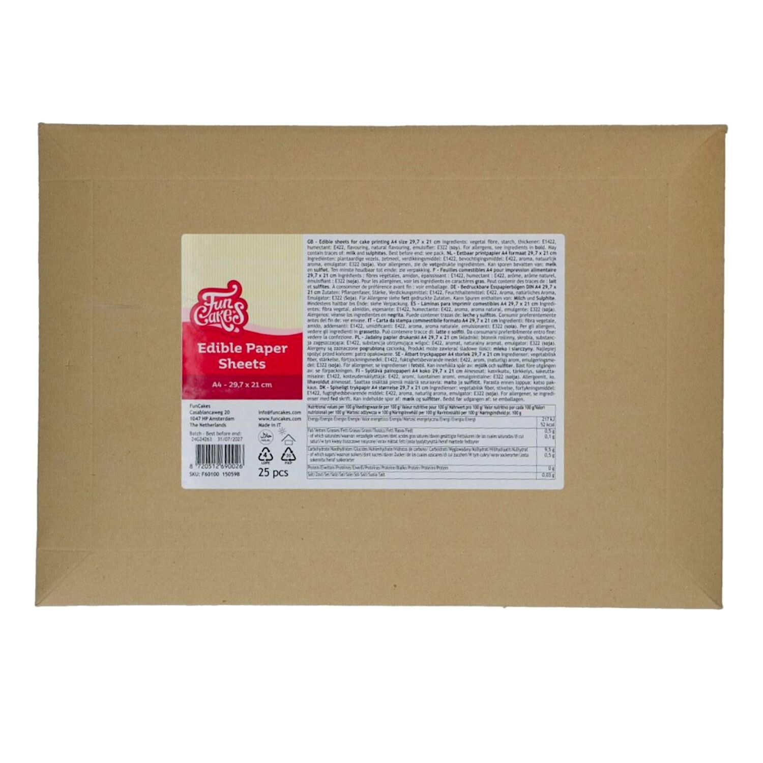 LAMINAS PAPEL SIN AZUCAR FUNCAKES - 25 U