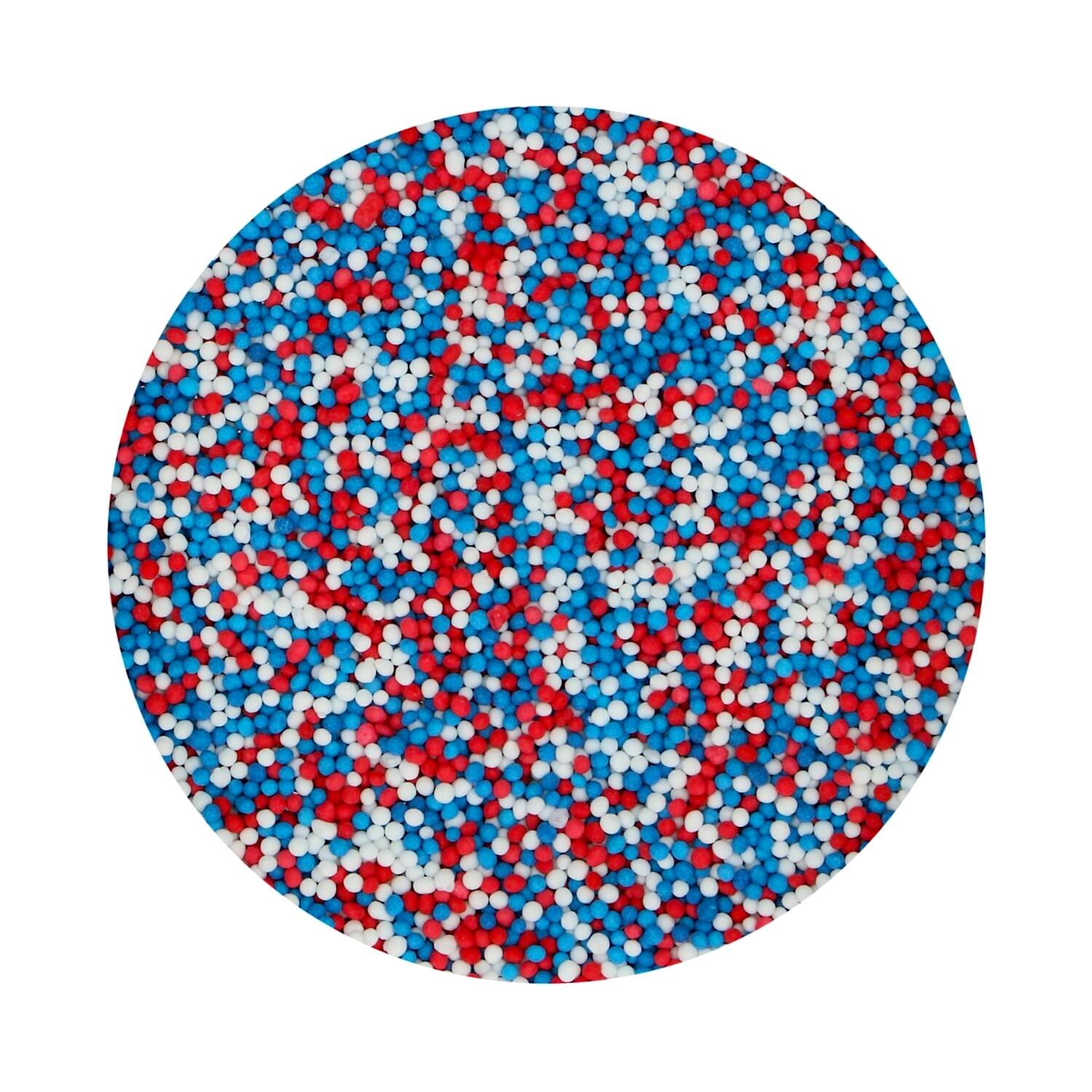 PERLAS DE AZUCAR (NONPAREILS) FUNCAKES - ROJO / BLANCO / AZUL [80 G]