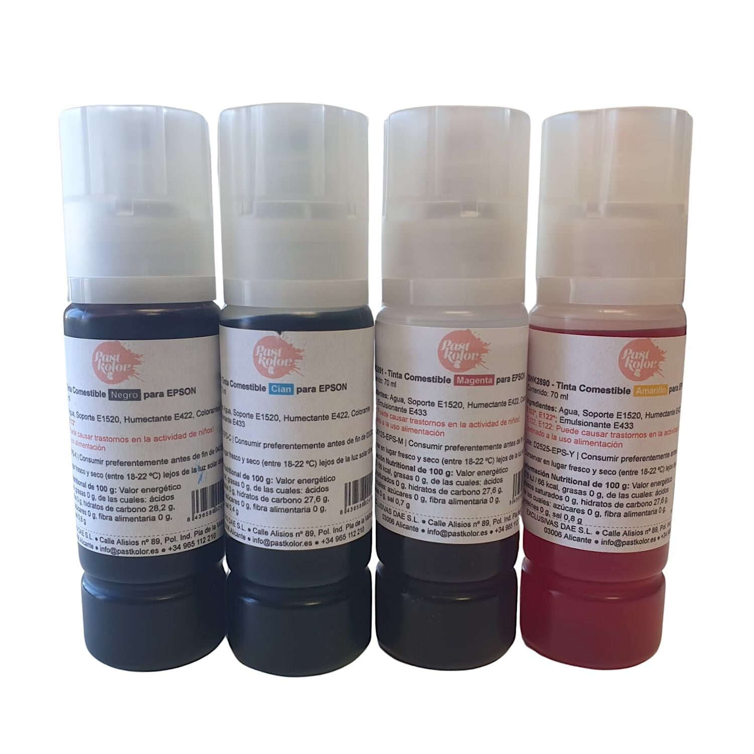 PACK 4 BOTELLAS DE TINTA COMESTIBLE PARA IMPRESORA EPSON - 70 ML