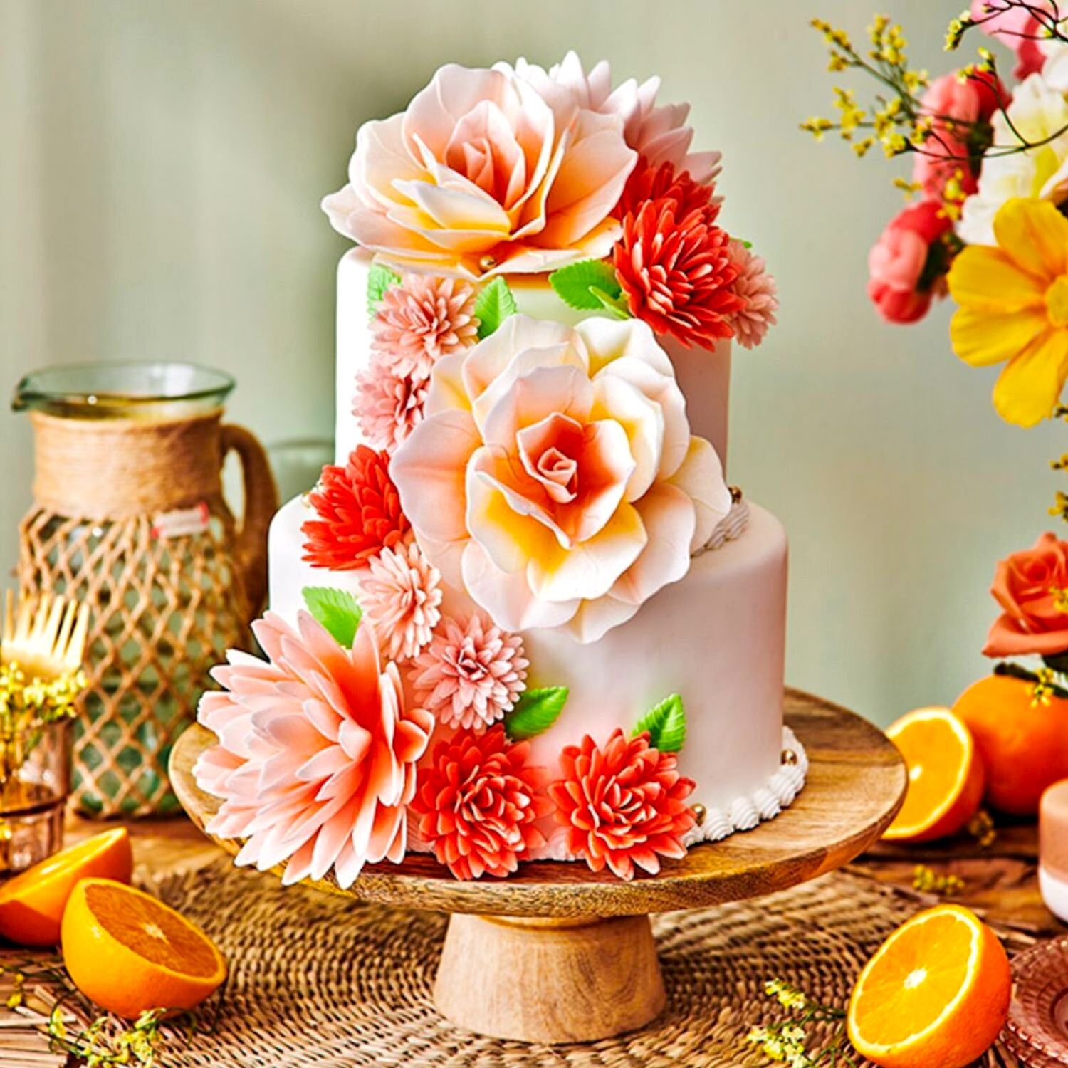 FLOR DE PAPEL COMESTIBLE FUNCAKES - PEONIA NARANJA GRANDE