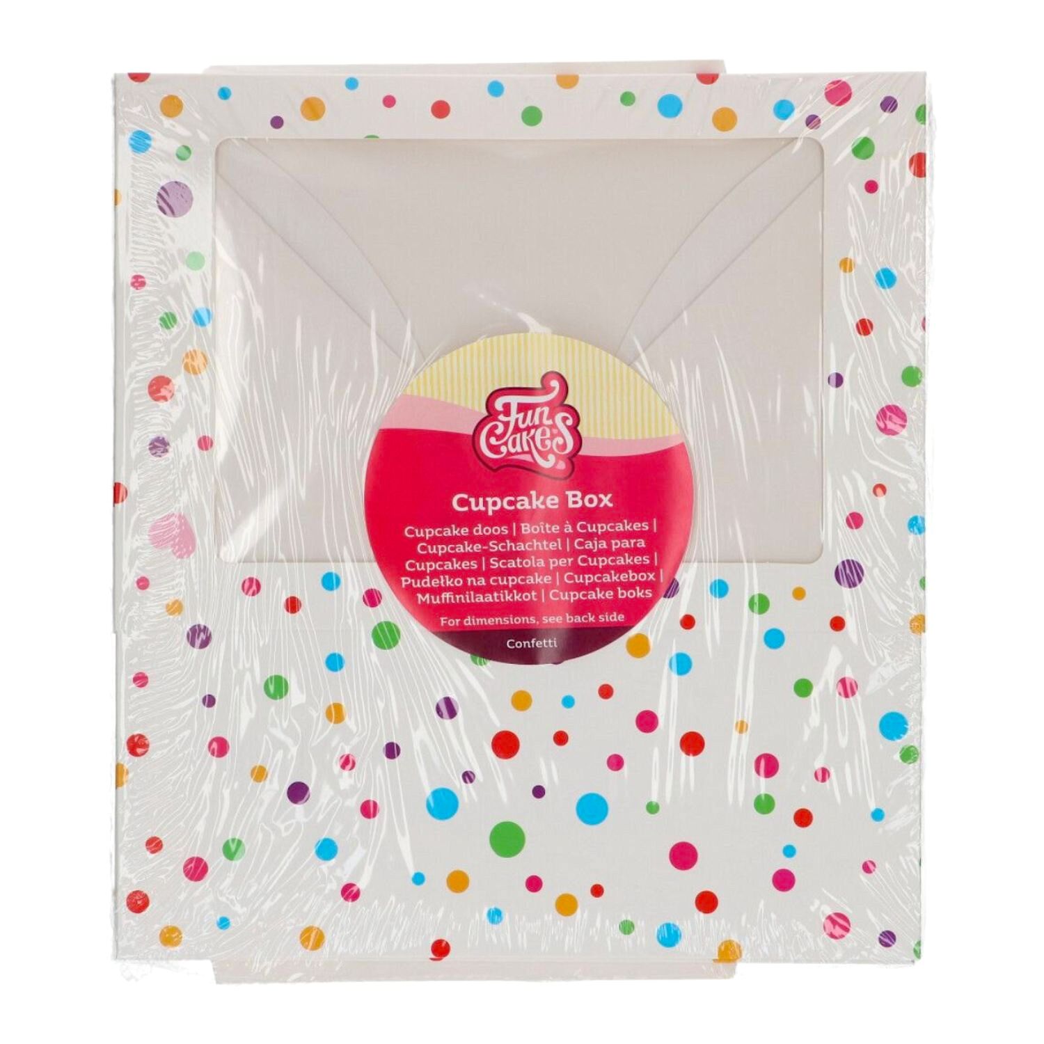 CAJA PARA 6 CUPCAKES [O 12 MINI CUPCAKES] CON VENTANA FUNCAKES - CONFETTI (3 U)