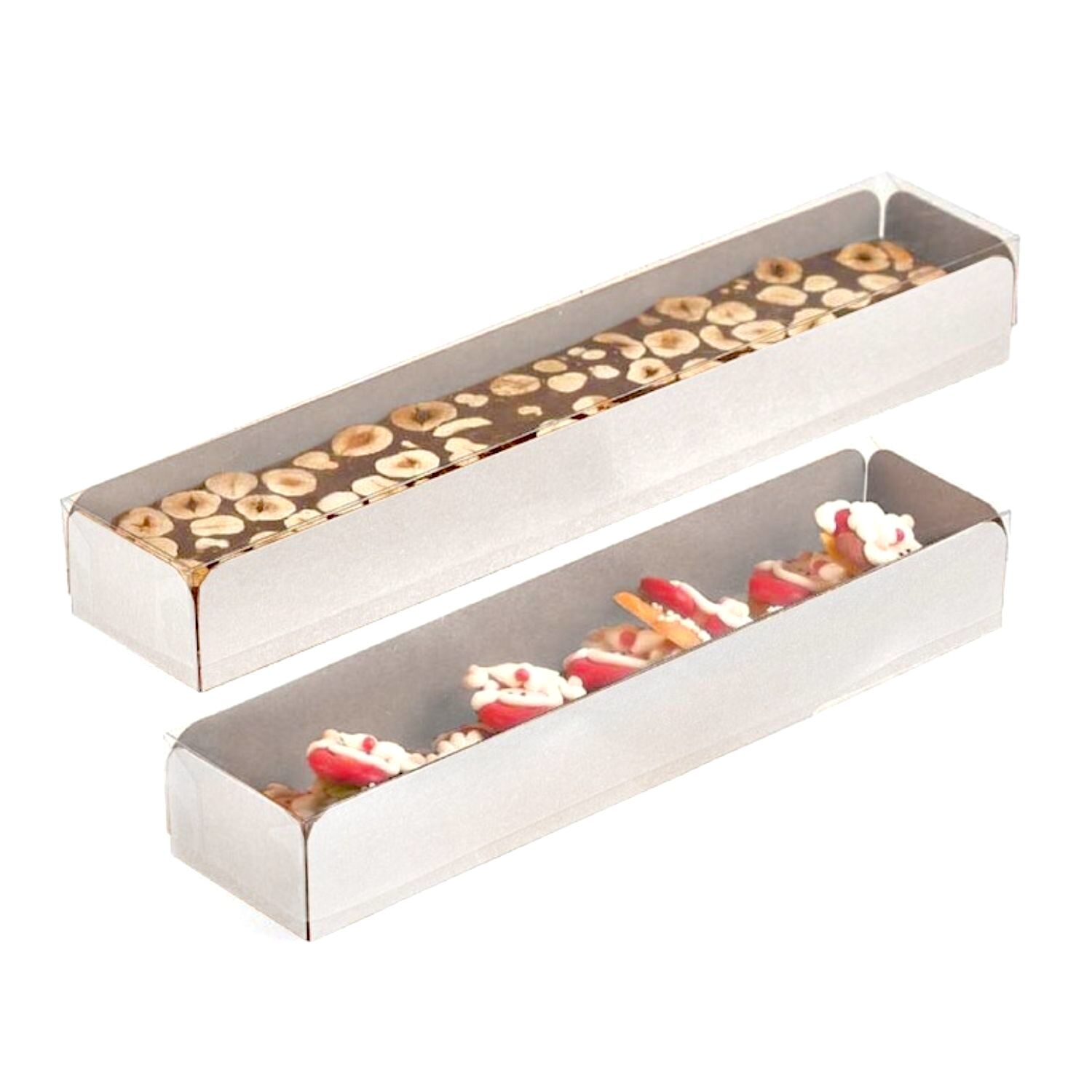 CAJA PARA TURRON TIPO TUNEL (BASE BLANCA + TAPA TRANSPARENTE) - 25 CM