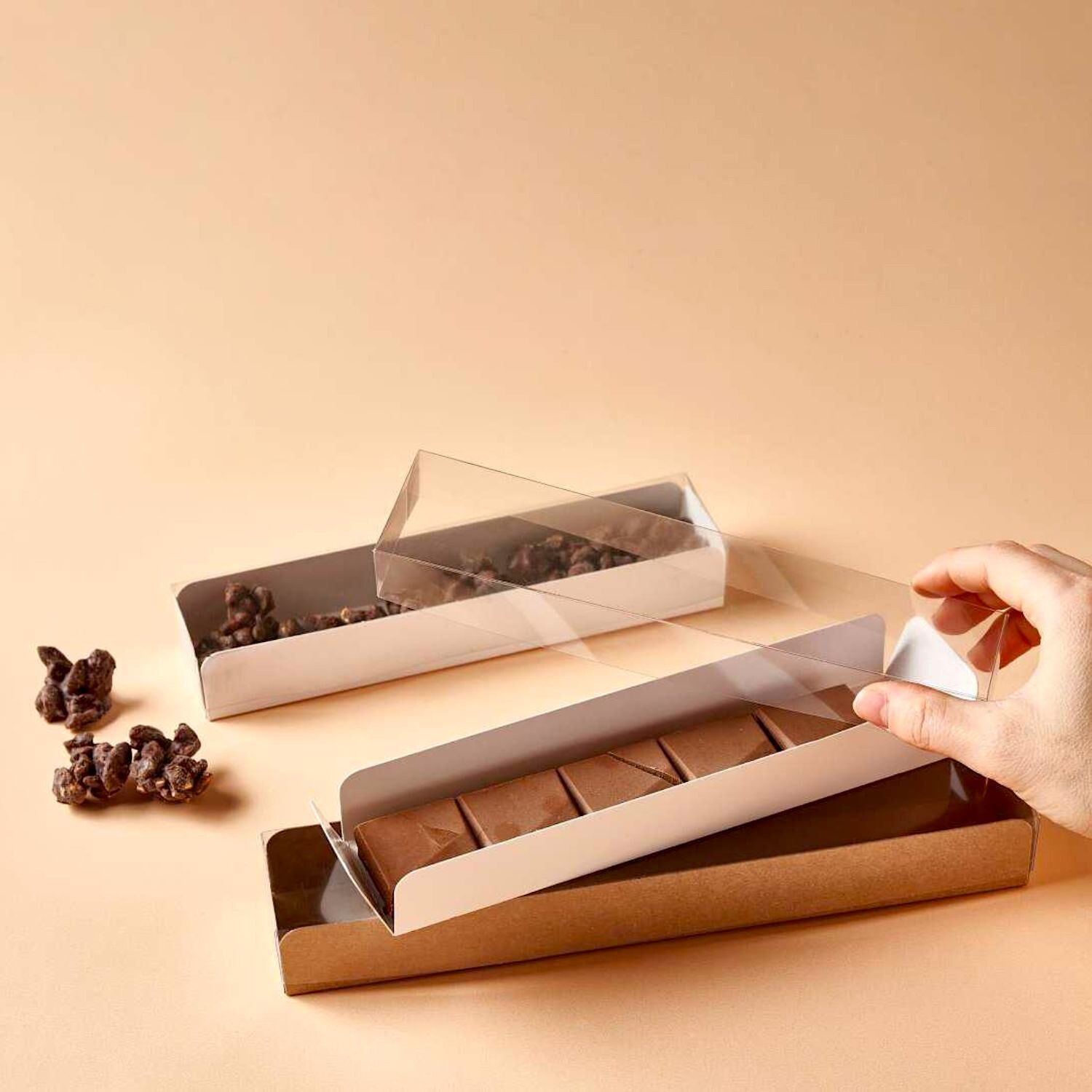 CAJA PARA TURRON TIPO TUNEL (BASE KRAFT + TAPA TRANSPARENTE) - 25 CM