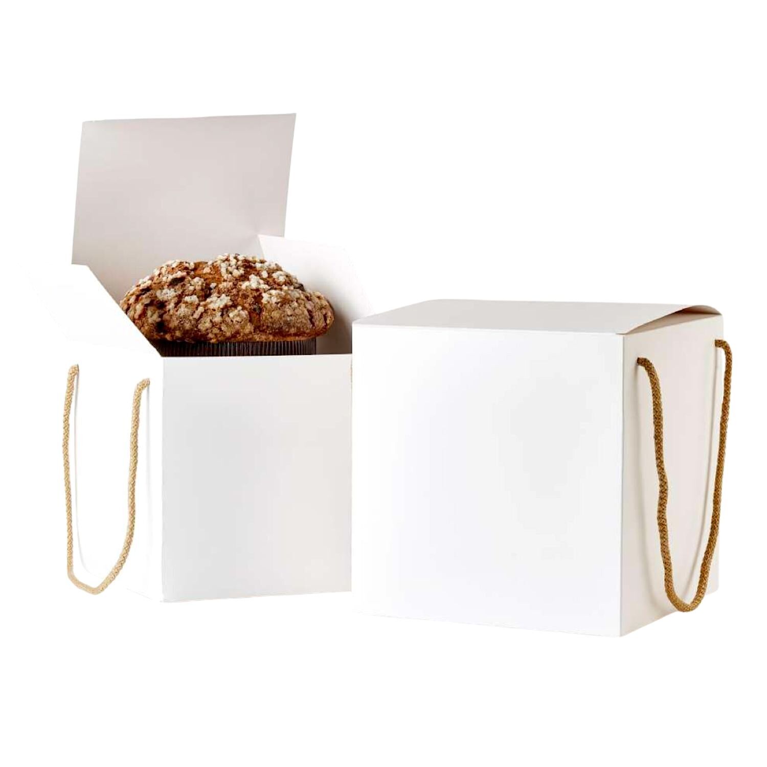 CAJA PARA PANETTONE BLANCA CON CUERDAS - 21,5 CM ( 5 UNIDADES )