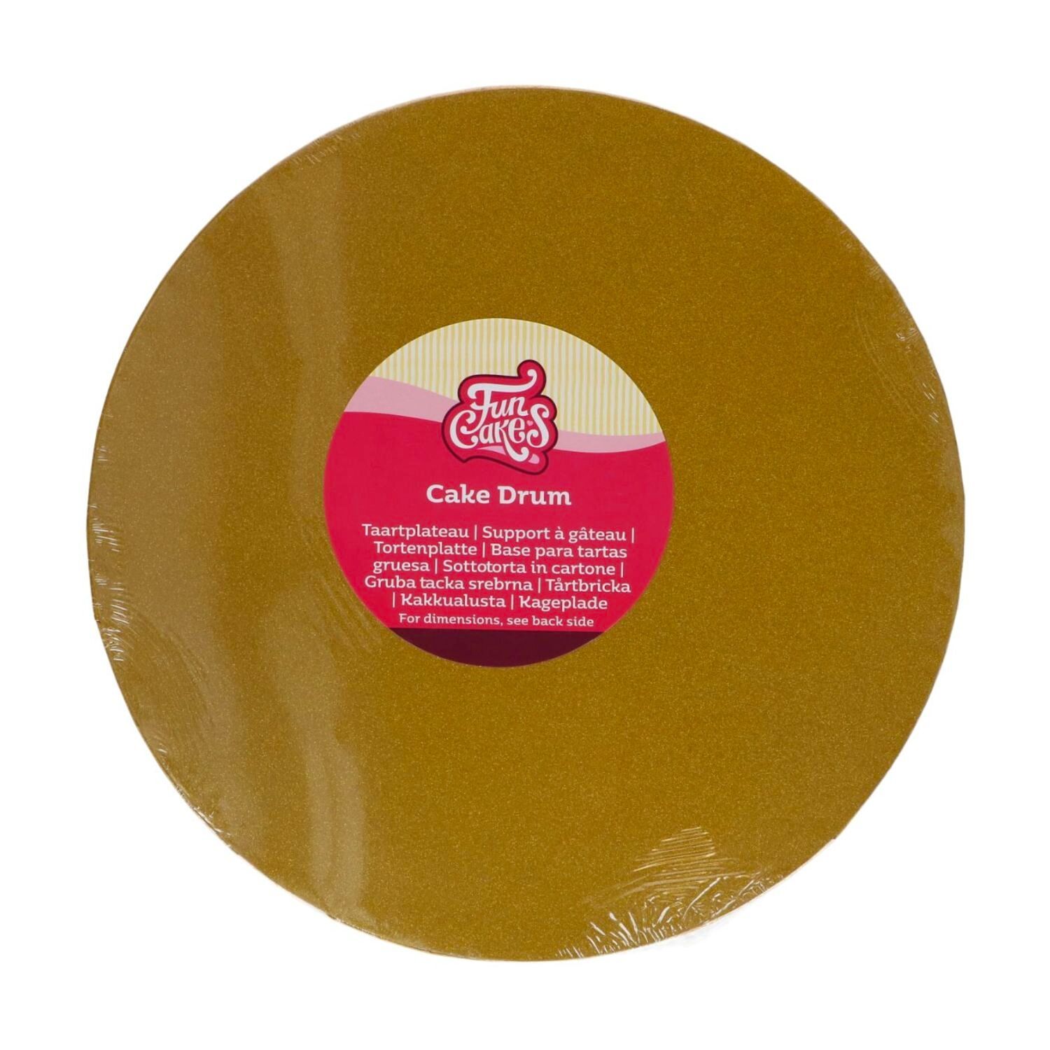 CAKE DRUM REDONDO DORADO BRILLANTE FUNCAKES - 25 CM Ø