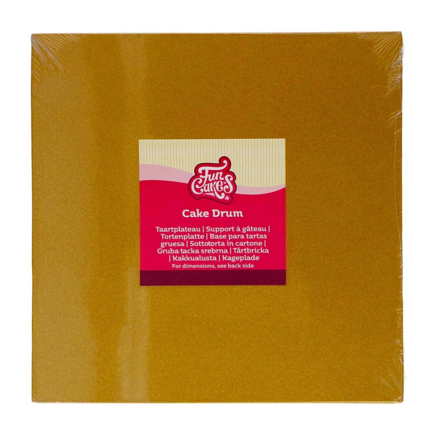 CAKE DRUM CUADRADO DORADO BRILLANTE FUNCAKES - 30 CM