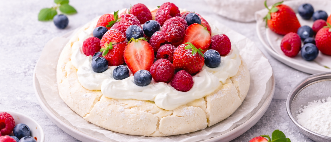 Pavlova con frutos rojos receta casera