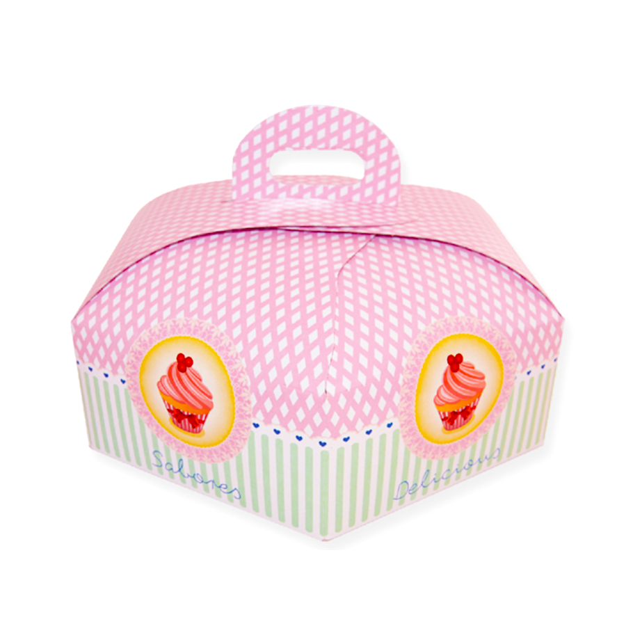 CAJA PARA TARTA HEXAGONAL BLANCA CON ASA - 20 CM Ø