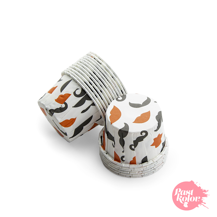 48 CAPSULAS MINI CUPCAKE (BORDE REFORZADO) - BIGOTES Y LABIOS