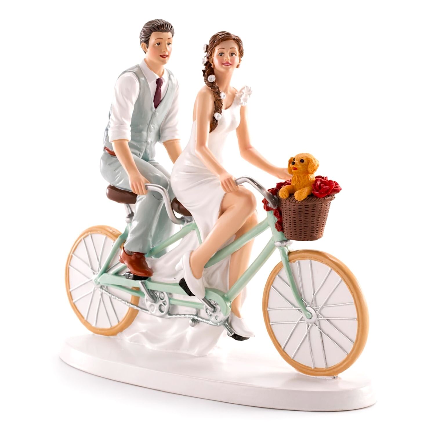 FIGURA PARA TARTA DE BODA PAREJA EN BICICLETA CON PERRO