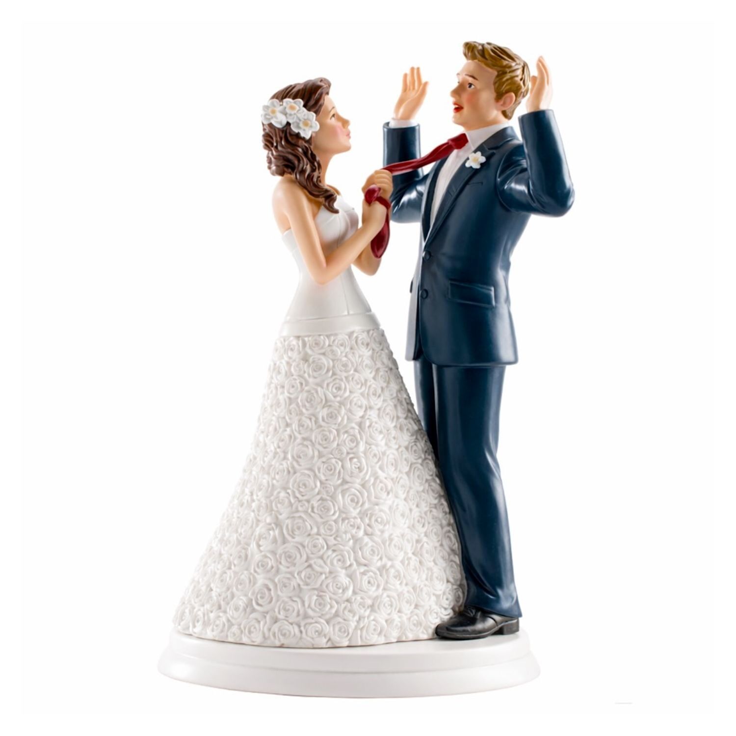 FIGURA PARA TARTA DE BODA NOVIA TIRANDO DE LA CORBATA DEL NOVIO