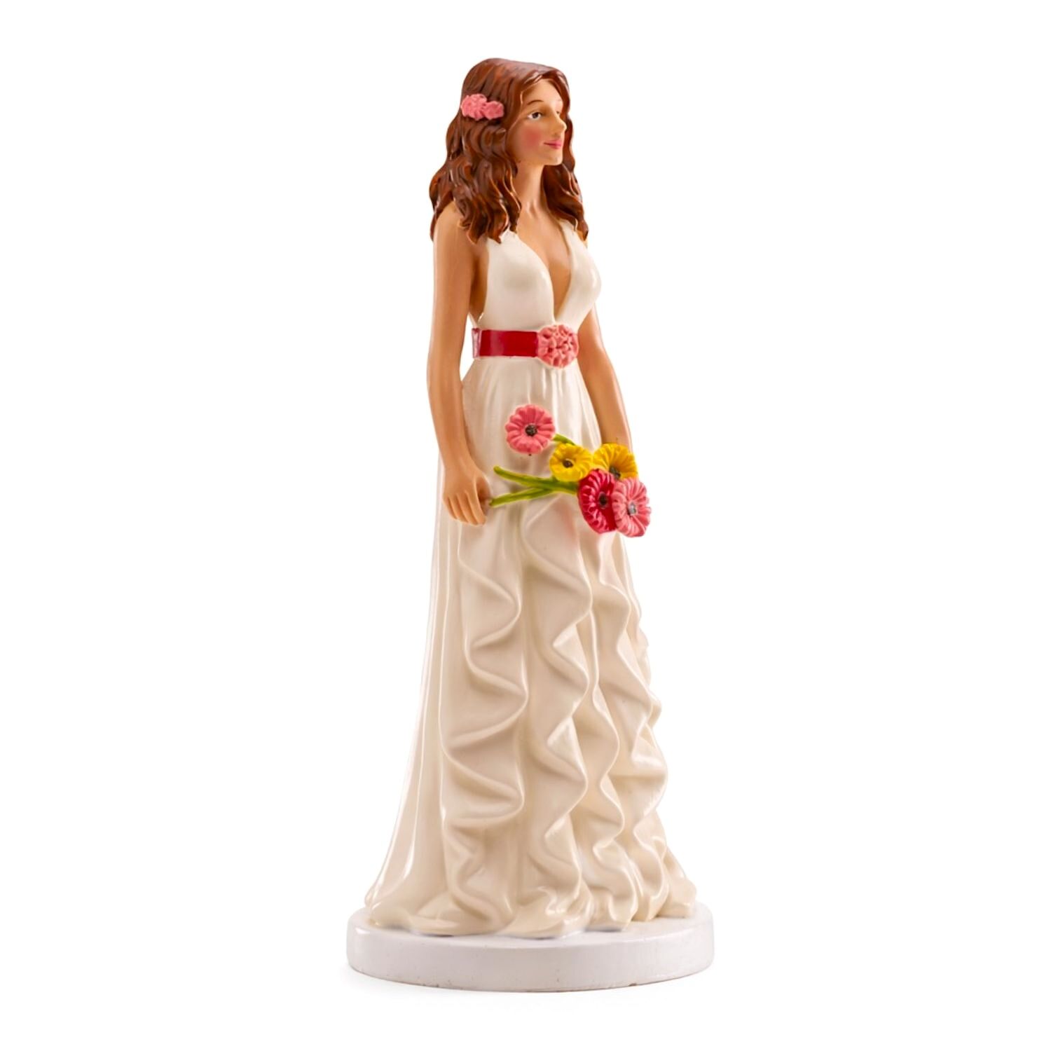 FIGURA PARA TARTA DE BODA NOVIA CON RAMO DE FLORES