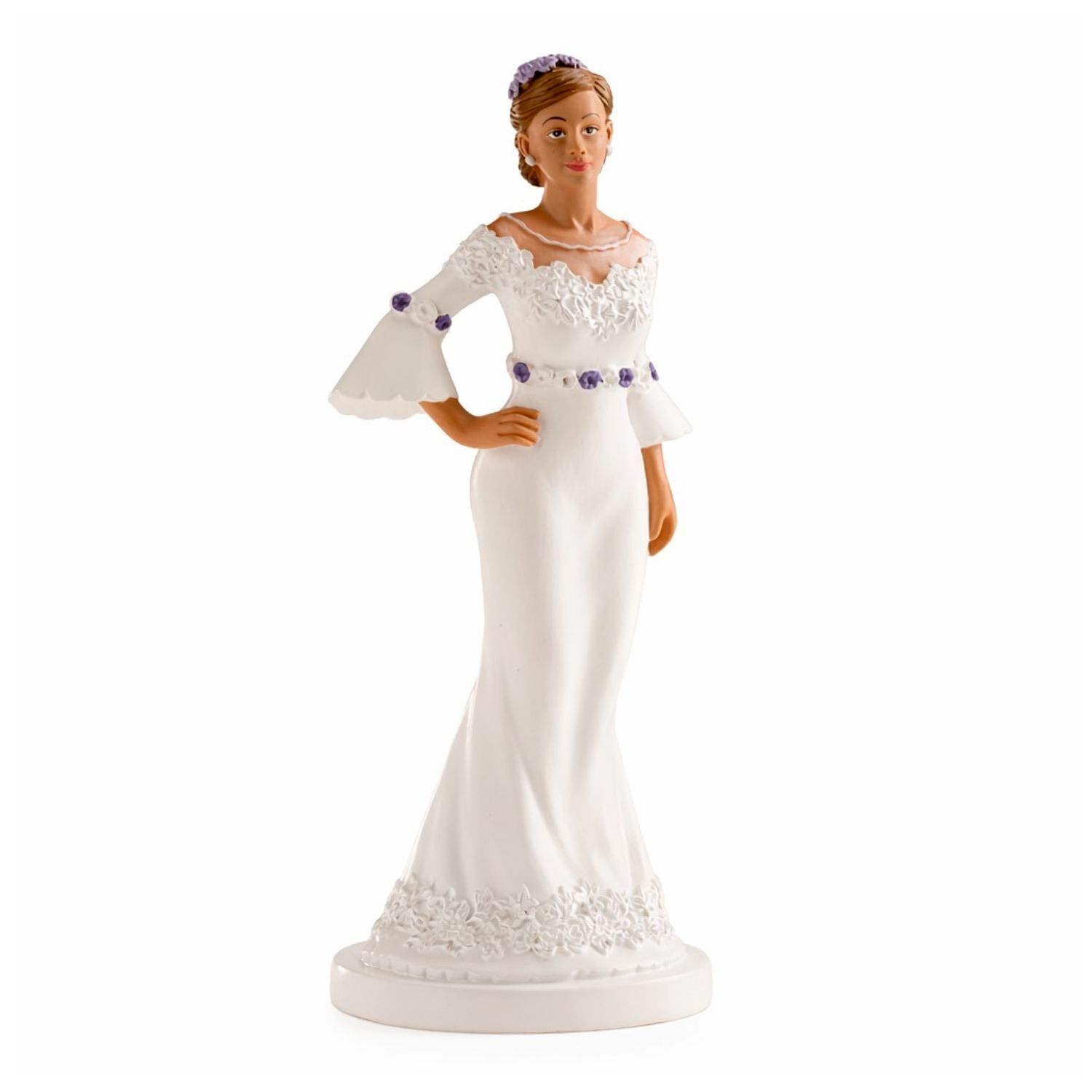 FIGURA PARA TARTA DE BODA NOVIA ELEGANTE CON DETALLES FLORALES